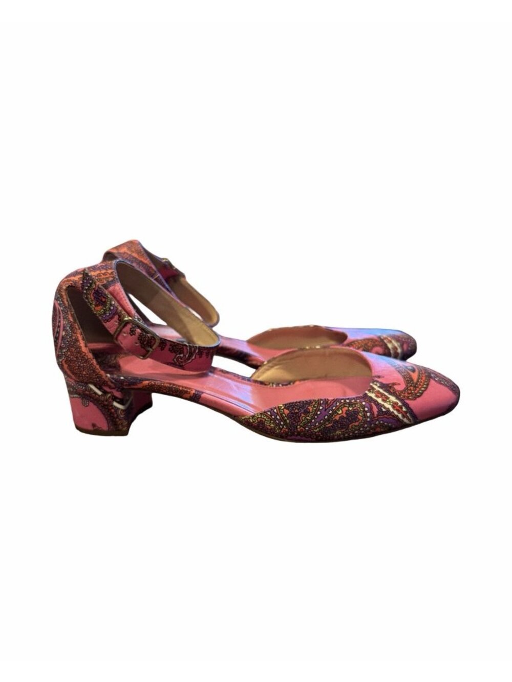JCrew Paisley Printed Leather Heels 8 F4865 Pink Multi Ankle Strap J. Crew - Picture 2 of 7
